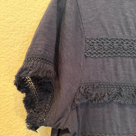 Style & Co Navy Short Sleeve Top with Fringe Detail - Picture 3 of 4